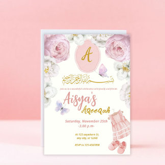 Convite Aqiqa Aqiqah Aqeqah Aqeqah, Cor-De-Rosa, Pensada,