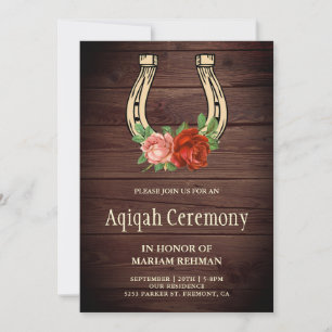 Convite Aqiqah de Ferradura Floral de Madeira Rústica Coun