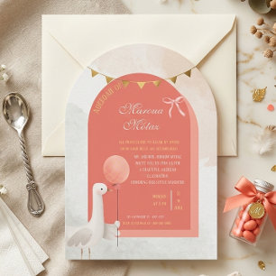 Convite Aqiqah Editável para Bebê Menina   Arco Forma Fofa
