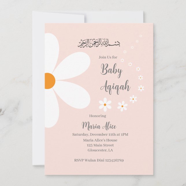 Convite Aqiqah floral rosa (Frente)