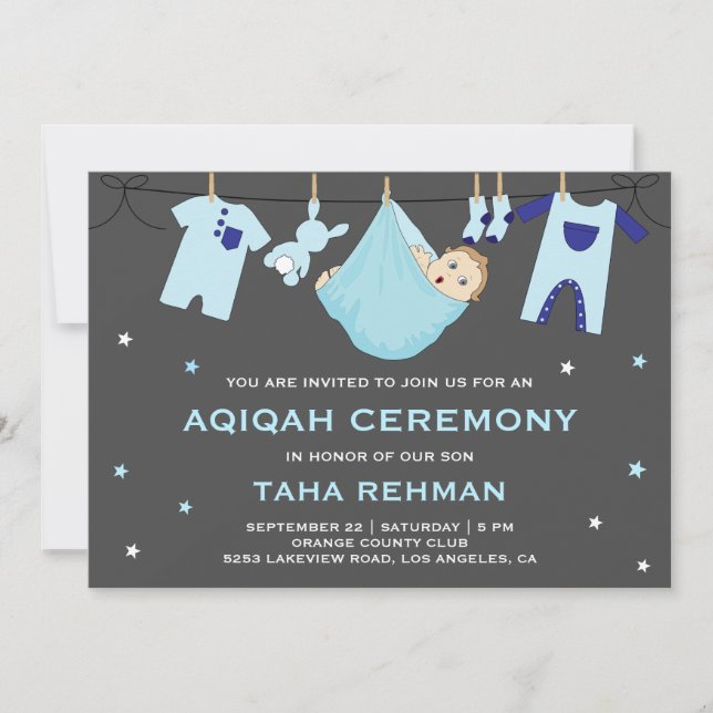 Convite Aqiqah, Menino Azul (Frente)