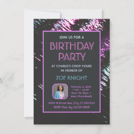 Convite Aqua and Purple Photo Birthday Party Invitation