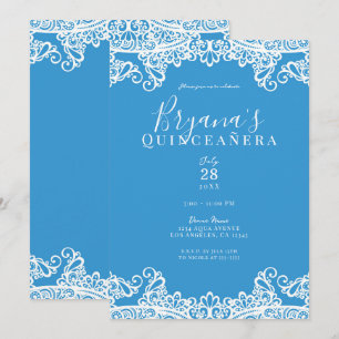 Convite Aqua Azul e Renda Branca Festa Elegante de Quincea