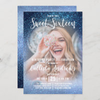 Aqua Baby Blue Triple Glitter Photo Sweet 16