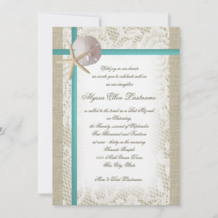 Convite Aqua Beach Burlap e Lace Bat Mitzvah