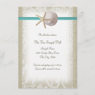 Convite Aqua Beach Burlap e Lace Reception