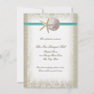 Convite Aqua Beach Burlap e Lace Reception