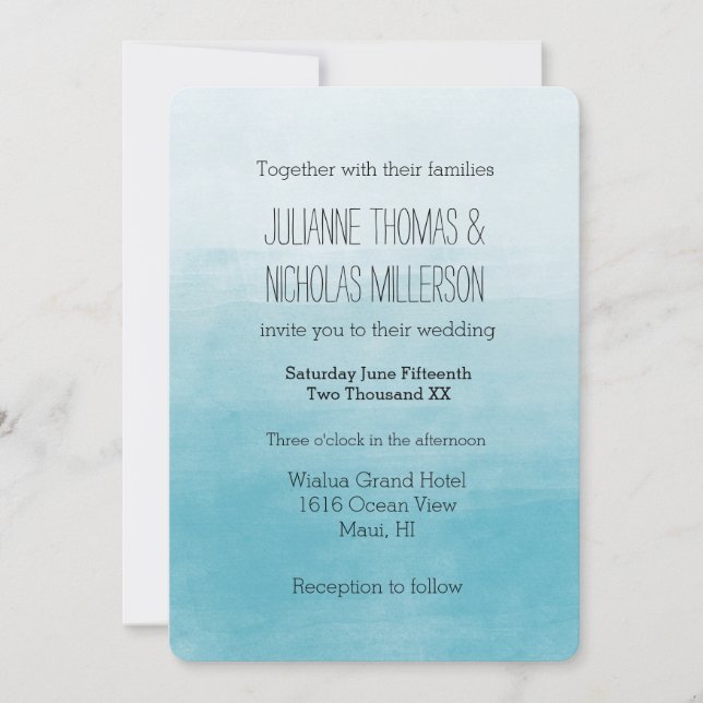 Convite Aqua Bliss Watercolor Ombre Wedding (Frente)