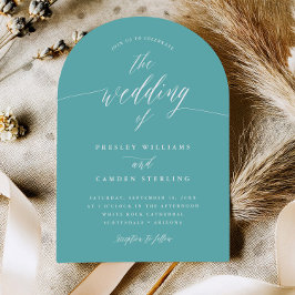 Convite Aqua Blue Arch Wedding Calligraphy Invitation Card