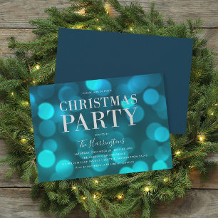 Convite Aqua Blue Bokeh Lights Faux Silver Christmas Party