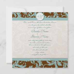 Convite Aqua Blue Damask on Brown Christion Wedding