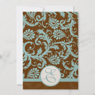 Convite Aqua Blue Damask on Brown Weding Invitation