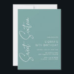 Convite Aqua Blue-Green | Simples Script Sweet 16 Aniversá<br><div class="desc">16 convites modernos e simplistas com uma letra manuscrita. Fonte branca num fundo aqua profundo.</div>