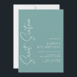 Convite Aqua Blue-Green | Simples Script Sweet 16 Aniversá<br><div class="desc">16 convites modernos e simplistas com uma letra manuscrita. Fonte branca num fundo aqua profundo.</div>