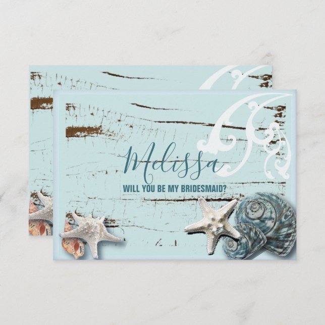 Convite aqua blue seashell você será minha dama de honra (Frente/Verso)