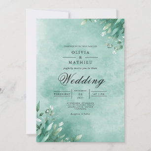 Convite Aqua Botanical Leaf Elegance Wedding