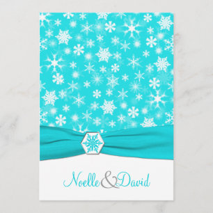 Convite Aqua, branco, flocos de neve cinzentos que Wedding