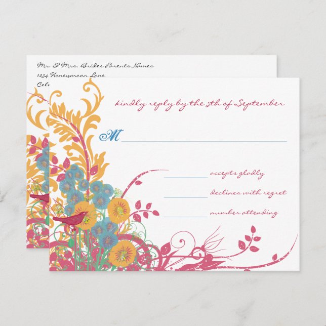 Convite Aqua Cera de Abelha Framboesa Flor Selvagem Pássar (Frente/Verso)