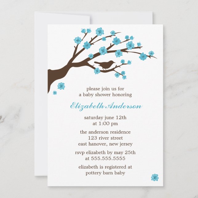 Convite Aqua Cherry Blossoms (Frente)