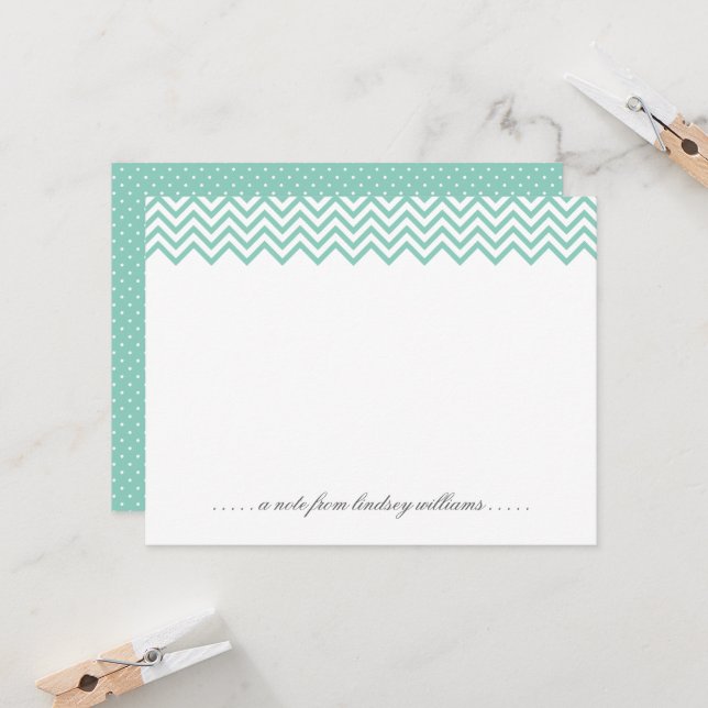 Convite Aqua Chevron e Tiny Dots Papel Personalizado (Frente/Verso In Situ)