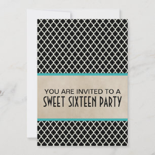 Convite Aqua Chic Quatrefoil Sweet 16 Invite