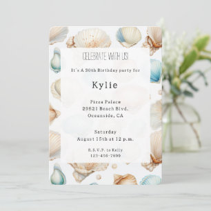 Convite Aqua Cream Beach concha Aniversário