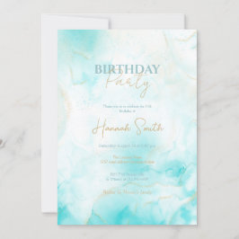 Convite Aqua Dourada Aqua Moderna Arte a Álcool Oceânica O