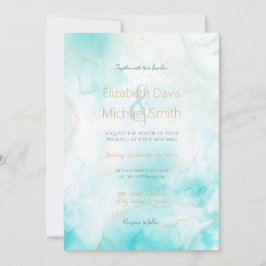 Convite Aqua Dourada Aqua Moderna Arte a Álcool Oceânica O