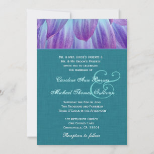 Convite Aqua e Roxo Dahlia Casamento Linen Olhe V3