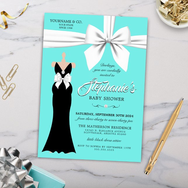 Convite Aqua Elegant Fashion Tiffany Chá de fraldas (Elegant Baby Shower Invitation for Pamper Mommy to be Baby Shower with Aqua Blue Tiffany Theme)