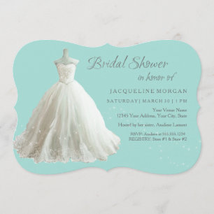 Convite Aqua Elegant Wedding Gown Chá de panela