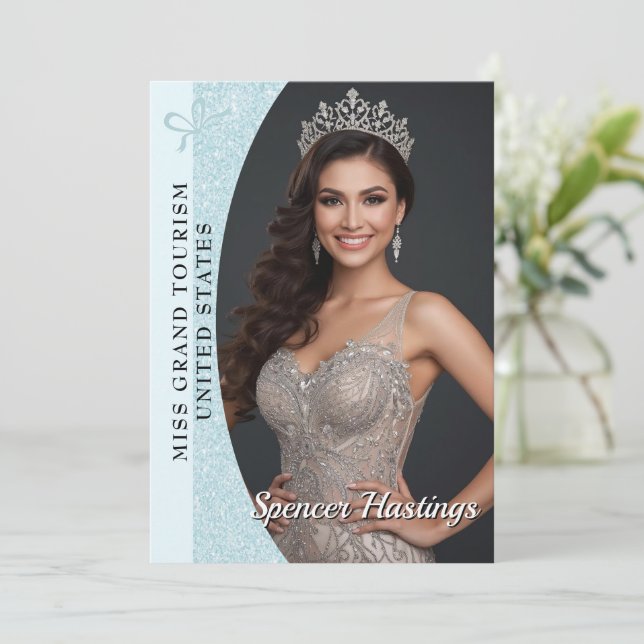 Convite Aqua Glitz Autograph Cards for Pageants | QR Code (Em pé/Frente)