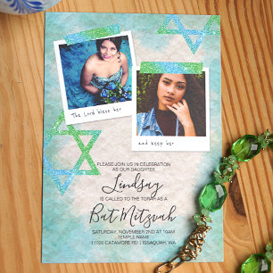 Convite Aqua, Green, Turquoise Bat Mitzvah Star Invite