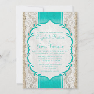 Convite Aqua Linen Burlap & Lace Wedments Invtions