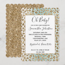 Convite Aqua Mint White Glam Glitter Dourado Leopardo