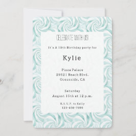 Convite Aqua Mint White Swirls Birthday