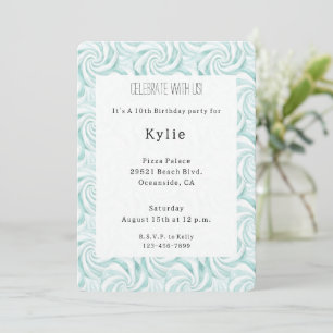 Convite Aqua Mint White Swirls Birthday