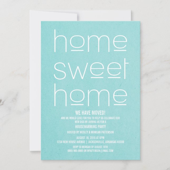 Convite Aqua Modern Sweet Home Housearming Party (Frente)