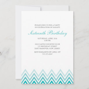 Convite Aqua Ombre Chevrons Birthday