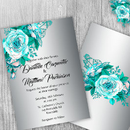 Convite Aqua Rosa e Silver Wedding