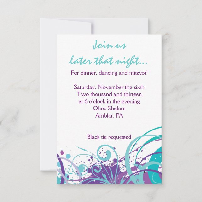 Convite AQUA SWIRLS & STARS Bat Mitzvah Party Card (Frente)