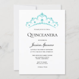 Convite Aqua Teal Diamond Tiara Quinceanera Invite