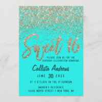 Aqua Teal Dourada Espalhada Glitter Ombre Sweet 16