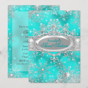 Convite Aqua Teal Princesa Winter Wonderland Doce 16