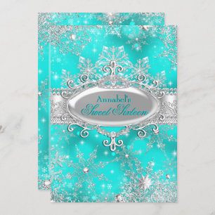Convite Aqua Teal Princess Winter Wonderland Sweet 16