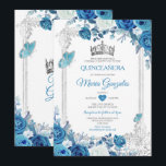 Convite Aqua Teal Quinceañera Silver Crown 15 Anos<br><div class="desc">Aqua Teal Quinceañera Silver Crown Mexicana Convite Mis Quince 15 Anos,  16º Aniversário, </div>