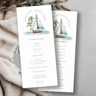 Convite Aqua Teal Sailboat Palm Seascape WedProgram
