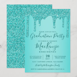 Convite Aqua Teal Sparkle Glitter Drives Festa de formatur