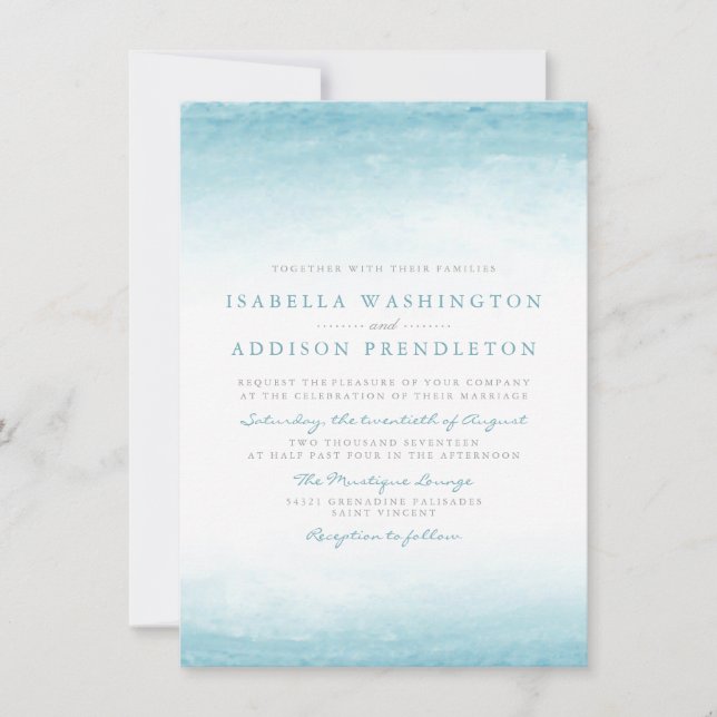 Convite Aqua Tides | Casamento por Aquarela (Frente)