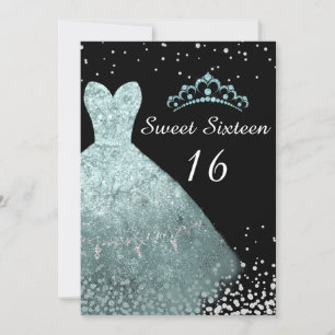 Convite Aqua Turquoise Gown Tiara Sweet 16 Festa de aniver